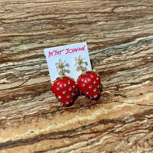 Betsey Johnson Jewelry Floral Crystal Strawberry Charm Earrings